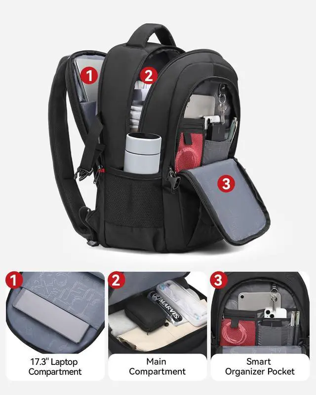 Alt view image 3 of 5 - CROSSGEAR Travel Laptop Backpack for Men, 15.6-Inch Large Computer Business Backpack, Multi-pocket, USB Port, Breathable Padded, Water Resistant Work Casual Daypacks