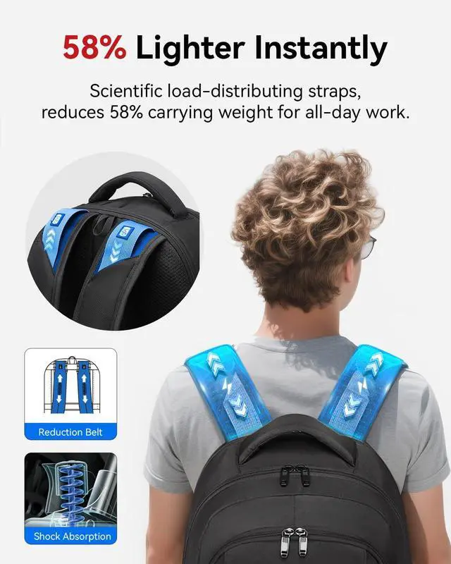 Alt view image 4 of 5 - CROSSGEAR Travel Laptop Backpack for Men, 15.6-Inch Large Computer Business Backpack, Multi-pocket, USB Port, Breathable Padded, Water Resistant Work Casual Daypacks