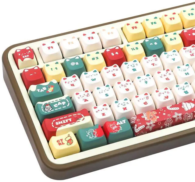 Main image of COOMICKEY Christmas Cat Keycaps, Cute PBT Keyboard Caps, Dye Sublimation Keycaps with Mao Profile, 140 Keys Keycap Sets for 60%, 65%, 75%, 100% Cherry MX Mechanical Keyboard