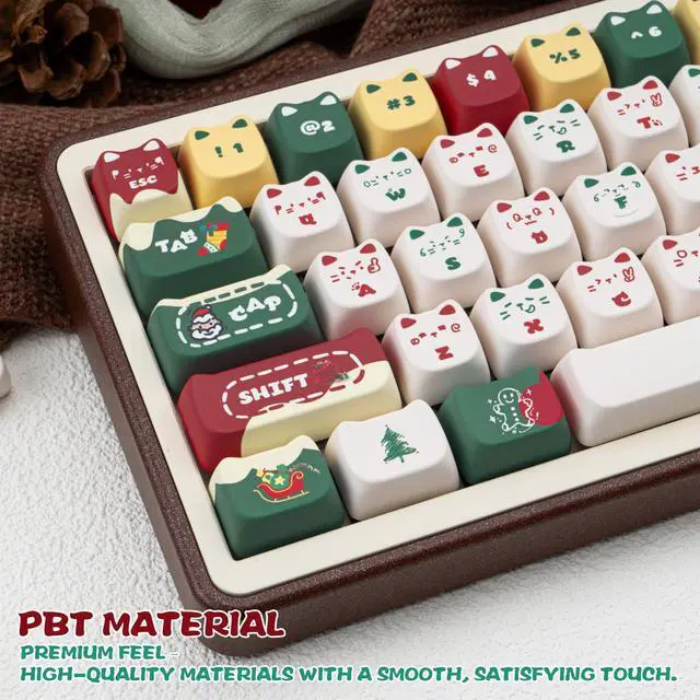 Alt view image 3 of 5 - COOMICKEY Christmas Cat Keycaps, Cute PBT Keyboard Caps, Dye Sublimation Keycaps with Mao Profile, 140 Keys Keycap Sets for 60%, 65%, 75%, 100% Cherry MX Mechanical Keyboard