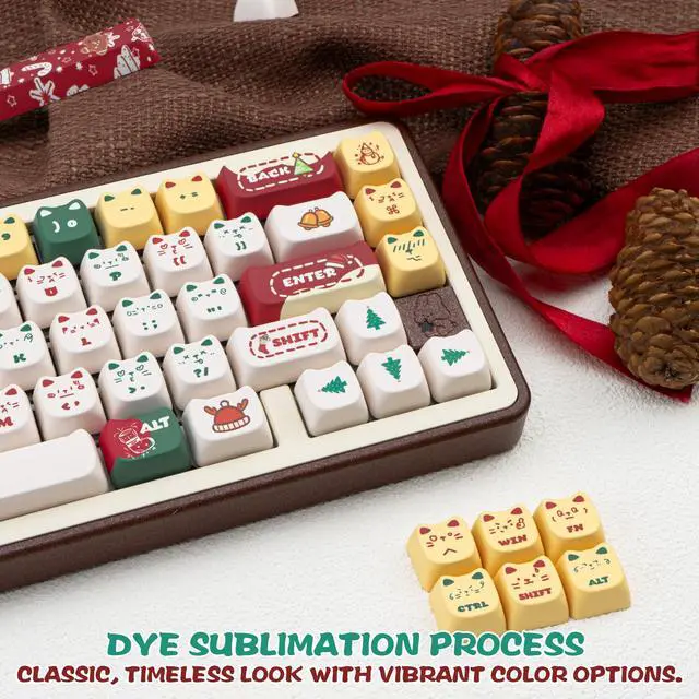 Alt view image 4 of 5 - COOMICKEY Christmas Cat Keycaps, Cute PBT Keyboard Caps, Dye Sublimation Keycaps with Mao Profile, 140 Keys Keycap Sets for 60%, 65%, 75%, 100% Cherry MX Mechanical Keyboard