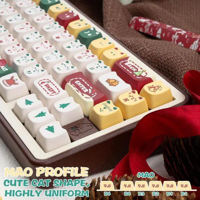 Alt view image 5 of 5 - COOMICKEY Christmas Cat Keycaps, Cute PBT Keyboard Caps, Dye Sublimation Keycaps with Mao Profile, 140 Keys Keycap Sets for 60%, 65%, 75%, 100% Cherry MX Mechanical Keyboard