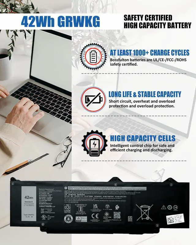Alt view image 3 of 5 - bossfulton GRWKG 42Wh Battery Replacement for Dell Precision 3480 3490 3580 3590 Latitude 3340 3440 3450 3540 3550 5340 5350 5440 5450 5540 7455 Series DR02P JTG7N R73TC 11.4V 3500mAh