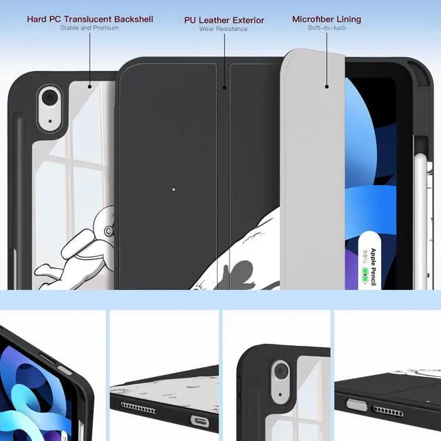 Alt view image 3 of 5 - CISSOOK Compatible with iPad (A16) 11th Generation Case 11 Inch 2025 Release, for iPad 10th Generation 10.9 Inch 2022, Protective Shell with Pencil Holder, Astronaut