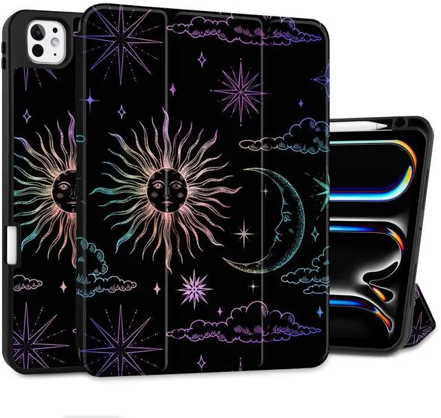 Main image of DONGKE Case for iPad Pro 11 inch (M5 2025 / M4 2024, 6th & 5th Generation)  [Built-in Pencil Holder] Ultra Slim PU Leather Trifold Stand Cover with Soft TPU Back, Auto Wake/Sleep, Sun & Moon