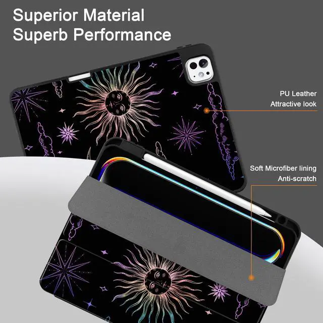 Alt view image 4 of 5 - DONGKE Case for iPad Pro 11 inch (M5 2025 / M4 2024, 6th & 5th Generation)  [Built-in Pencil Holder] Ultra Slim PU Leather Trifold Stand Cover with Soft TPU Back, Auto Wake/Sleep, Sun & Moon