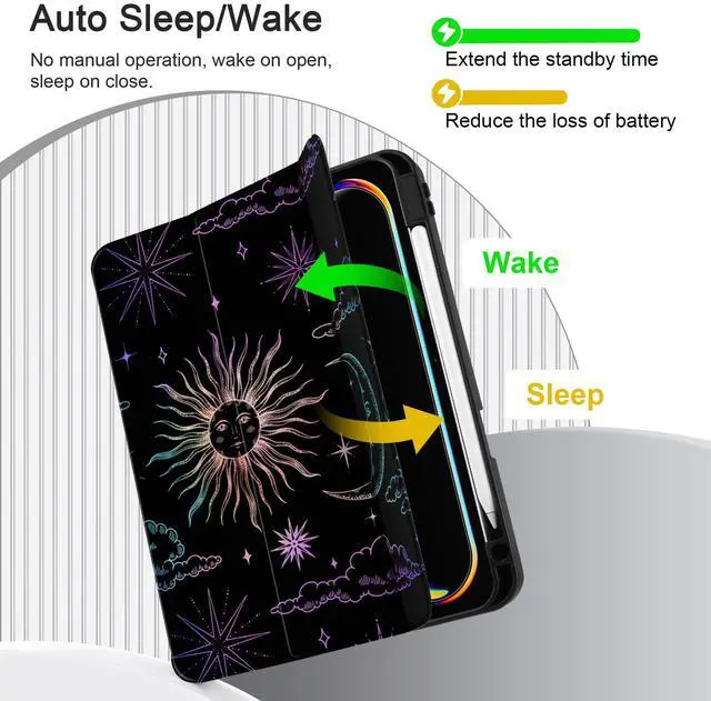 Alt view image 5 of 5 - DONGKE Case for iPad Pro 11 inch (M5 2025 / M4 2024, 6th & 5th Generation)  [Built-in Pencil Holder] Ultra Slim PU Leather Trifold Stand Cover with Soft TPU Back, Auto Wake/Sleep, Sun & Moon