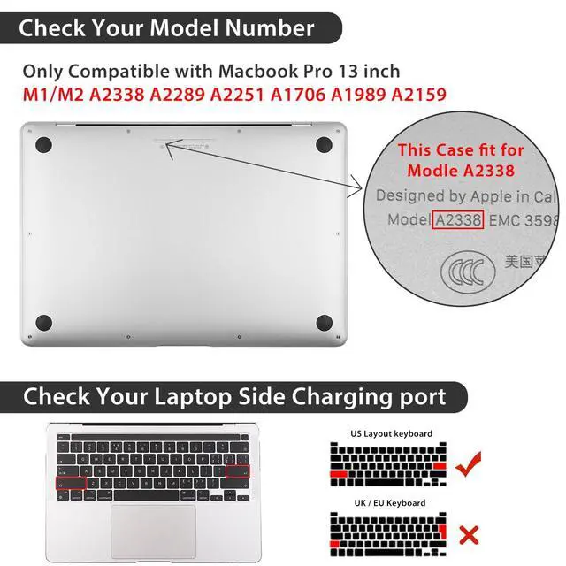 Alt view image 2 of 5 - HOHAIYOO Compatible with MacBook Pro 13 inch Case M2 2024 2023 2022-2016 A2338 M1 A2251 A2289 A2159 A1989 A1706, Plastic Hard Shell Case & Keyboard Cover & Screen Protector &Webcam Cover, Bows-b