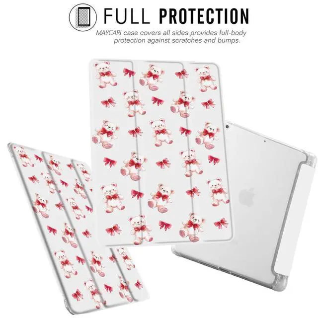 Alt view image 2 of 5 - MAYCARI Teddy Bear Red Bows Fashion Case for iPad 10.9 inch 2022 with Pencil Holder, Original Pattern iPad 10th Generation Soft TPU Back Protective Cover Shell, Auto Sleep/Wake Slim Shell - White