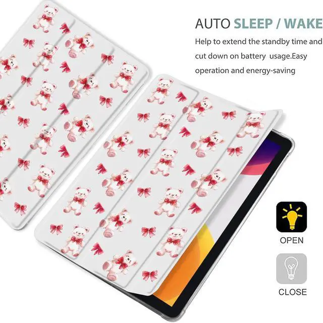 Alt view image 4 of 5 - MAYCARI Teddy Bear Red Bows Fashion Case for iPad 10.9 inch 2022 with Pencil Holder, Original Pattern iPad 10th Generation Soft TPU Back Protective Cover Shell, Auto Sleep/Wake Slim Shell - White