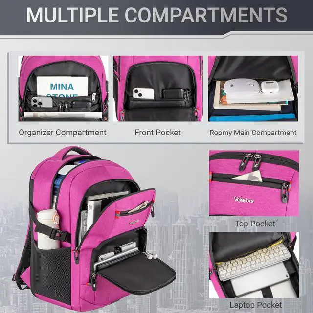 Alt view image 2 of 5 - Velaybor 40L Expandable Laptop Backpack, Anti-thief Travel Backpack with USB Charging Port, Airline Approved Business Waterproof Carry on Luggage, Fits 15.6" Laptop for Men Women