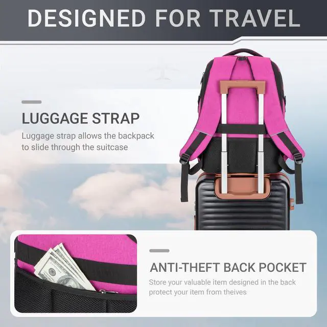 Alt view image 4 of 5 - Velaybor 40L Expandable Laptop Backpack, Anti-thief Travel Backpack with USB Charging Port, Airline Approved Business Waterproof Carry on Luggage, Fits 15.6" Laptop for Men Women