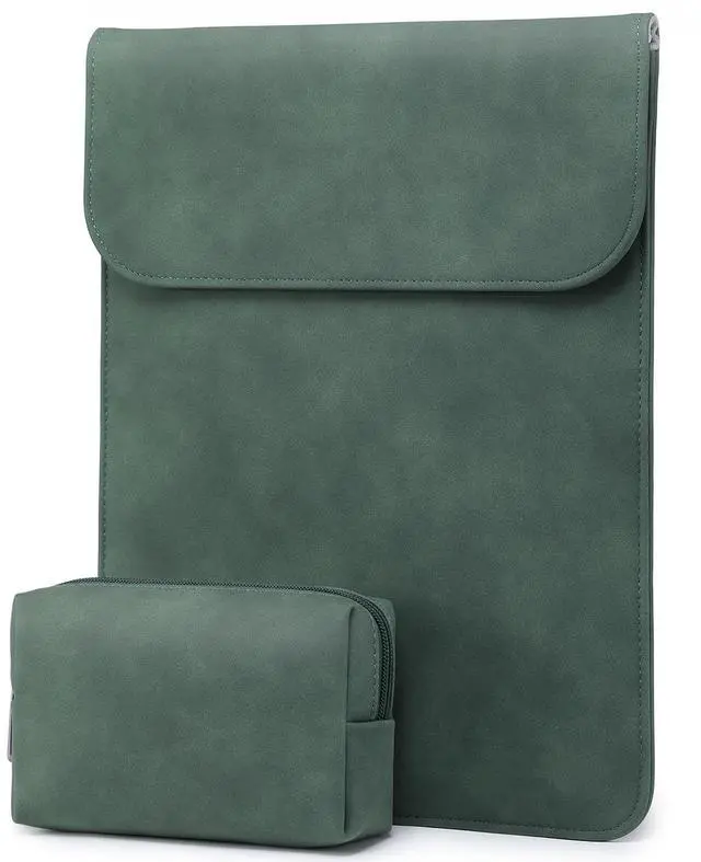 Main image of HYZUO 13.3-14 Inch Laptop Sleeve for MacBook Pro 14 M5/M4/M3/M2/M1 Pro/Max 2026-2021, 13.3" MacBook Air/Pro, 13-13.8 Surface Laptop, HP Envy 13, Faux Suede Leather Case with Pouch, Midnight Green