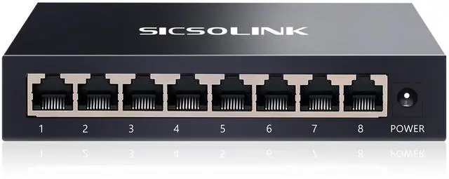 Main image of SICSOLINK, 8 Ports Gigabit Unmanaged Ethernet Switch, Network Hub, Ethernet Splitter, Plug & Play, Fanless Metal Design, Traffic Optimization
