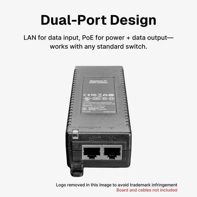 Alt view image 3 of 5 - Pi Official PoE+ Injector - 30W Single-Port Injector, IEEE 802.3af/at, Gigabit Data, IEC Power Input, Compact Design