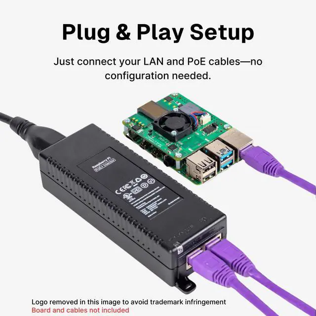 Alt view image 2 of 5 - Pi Official PoE+ Injector - 30W Single-Port Injector, IEEE 802.3af/at, Gigabit Data, IEC Power Input, Compact Design