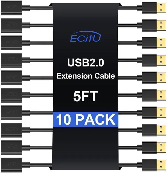 Main image of USB Extender Cord 5FT(10 Pack), USB 2.0 Extension Cable, USB A Male to Female, Compatible for USB Flash Drive, Hard Drive, Card Reader, Webcam, Printer, Keyboard, Mouse, Playstation, Xbox, VR Headset