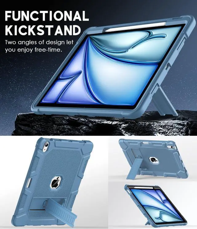 Alt view image 3 of 5 - Azzsy Case for iPad Air 13-inch (M3/M2) 2025/2024, [Built-in Pencil Holder] Heavy Duty Shockproof Rugged High Impact Protective Case for 13 inch iPad Air (2025/2024 Version), Light Blue