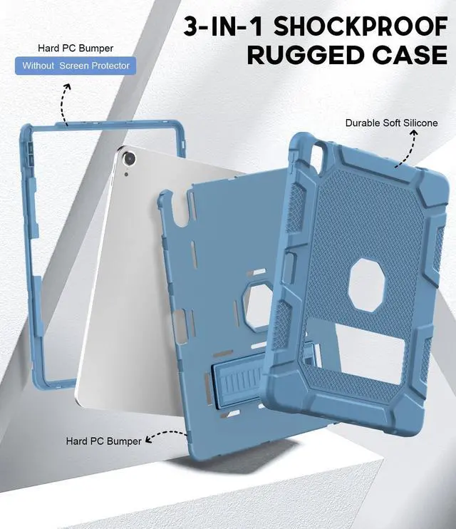 Alt view image 5 of 5 - Azzsy Case for iPad Air 13-inch (M3/M2) 2025/2024, [Built-in Pencil Holder] Heavy Duty Shockproof Rugged High Impact Protective Case for 13 inch iPad Air (2025/2024 Version), Light Blue