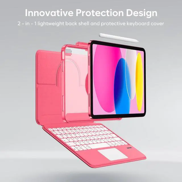 Alt view image 3 of 5 - ProCase Folio Keyboard Case for iPad 11-inch (A16 Chip) 2025 / iPad 10th Generation 10.9" 2022; Magnetic Detachable Protective Cover with Touchpad & Pencil Holder -Pink