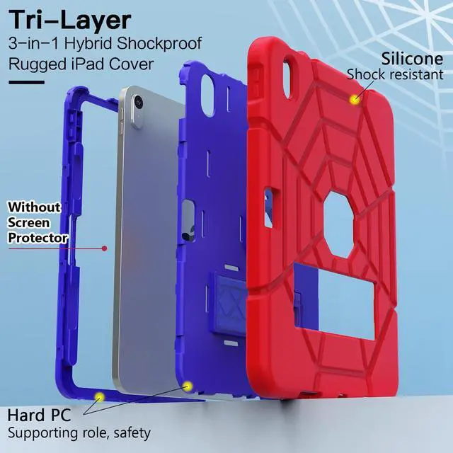 Alt view image 5 of 5 - Grifobes Kids Case for iPad A16 11th Generation 2025 11-inch/iPad 10th Generation 2022 10.9 inch, Heavy Duty Shockproof Rugged 11/10 Gen Cover with Pencil Holder/Stand Boy Children (Red+Blue)