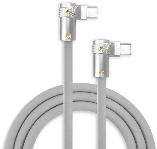 Main image of chubbycable FlexElbow 90 Degree 240W Fast Charging Cable Right Angle USB C Cable Silicone Charging Cord Compatible with iPhone 17-15 Series iPad, Gray, Double Elbow Type C to Type C, 0.32FT