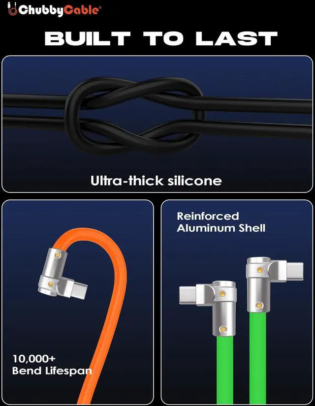 Alt view image 5 of 5 - chubbycable FlexElbow 90 Degree 240W Fast Charging Cable Right Angle USB C Cable Silicone Charging Cord Compatible with iPhone 17-15 Series iPad, Gray, Double Elbow Type C to Type C, 0.32FT