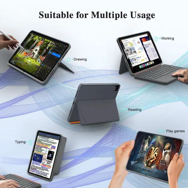 Alt view image 3 of 4 - iPad Air 11 inch Case with Keyboard (M3 M2 2025 2024),Pro 11,iPad A16 11th/10th,Flex Magnetic Detachable Keyboard with Trackpad,Backlit Keys,Adjustable Stand,Slim for Air 5th/4th Gen 10.9 inch (Gray)