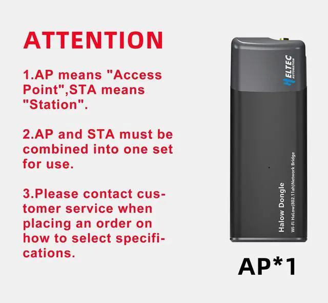 Alt view image 2 of 5 - Wi-Fi HaLow Dongle IEEE 802.11ah Protocol 1km Ultra-Long-Range Wi-Fi or Ethernet Cable Lower Power Consumption Wireless Network Bridge 902-928MHz (AP Mode-1Pc)