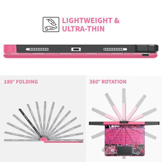 Alt view image 5 of 5 - molosicars Case with Keyboard for iPad Pro 13-inch 2024 (M4) - Transparent Protective Case with Pencil Holder, 7-Color Backlit Wireless Keyboard, 360° Rotating Stand & Tech Style Transparent Pink