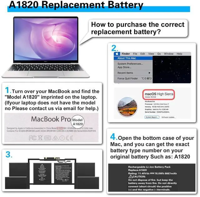 Alt view image 5 of 5 - Bituoer A1820 Battery for Apple MacBook Pro 15 A1707 Late 2016 / Mid 2017 EMC 3072 EMC 3162 MLH32CH/A MLH42CH/A MLW72CH/A MLW82CH/A MPTR2LL/A MPTT2LL/A
