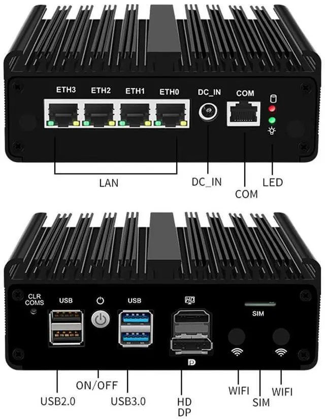 Alt view image 3 of 5 - AdvanElink Micro Firewall N150 (Upgraded N100), Quad Cores Low-Power Fanless Mini PC, 4 x 2.5GbE i226 LAN, RJ45 COM, 8GB DDR5 128GB SSD, WiFi/4G/3G SIM Slot
