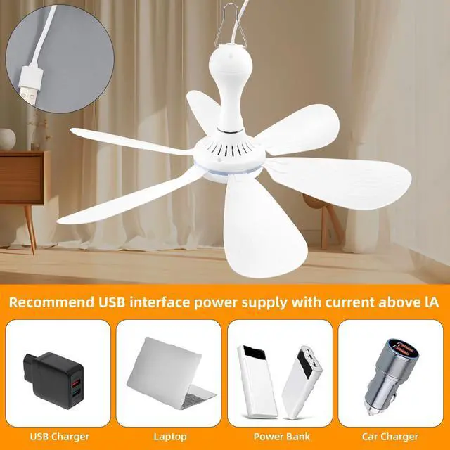 Alt view image 5 of 5 - USB Powered Small Ceiling Fan 6 Blades Quiet DC 5V USB Hanging Fans for Indoor Outdoor RV Bed Room Dorm Desk Travel Camping Tent Cubicle Mini Portable Canopy Fans (White Remote Control)