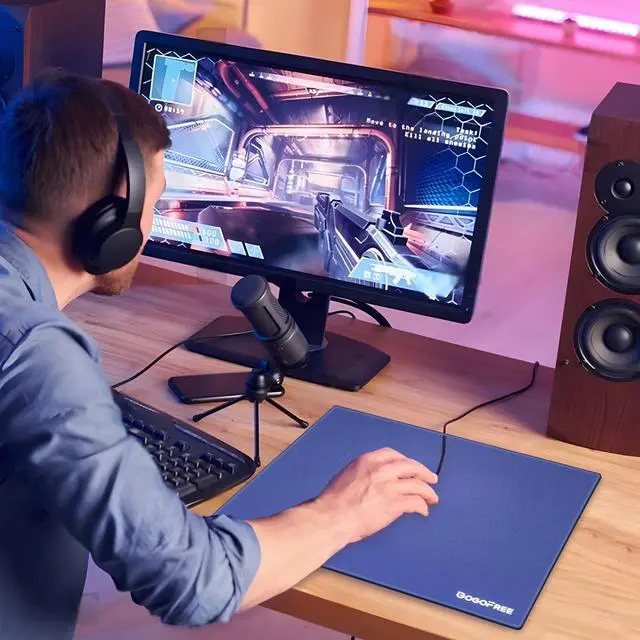 Alt view image 3 of 5 - Glass Mousepad with Hard Surface for Gaming, Ultra Smooth Mouse Mat, Water-Resistant Large Mouse Pad Precision Speed Control for Esport Games/Office, Blue XL(15.7×19.6)