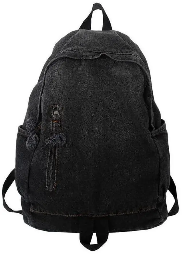 Main image of TYHOTULY Gradient Denim Backpack Y2K Aesthetic Lightweight Laptop Backpack Classic Retro Jeans Backpack Casual Travel Daypack (a Black)