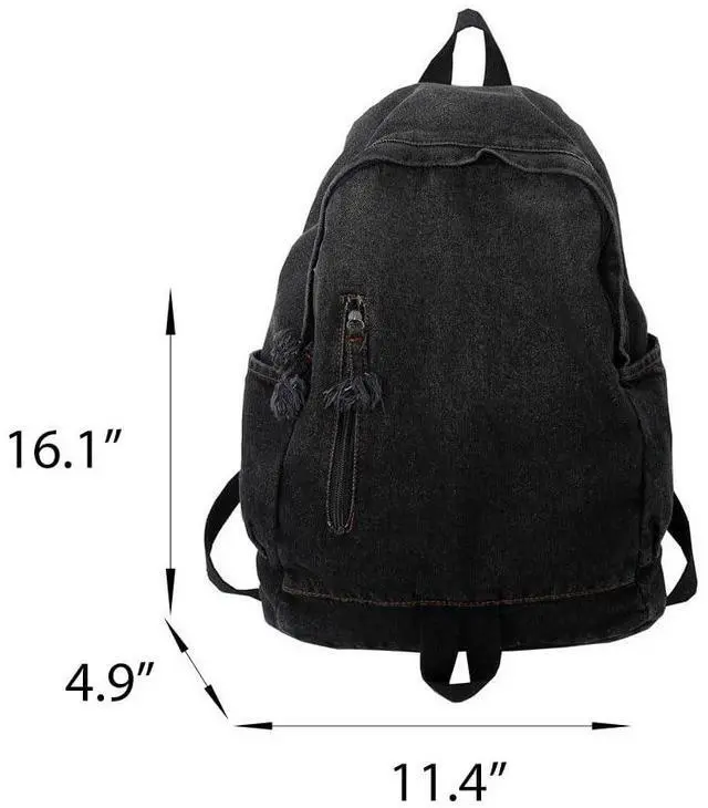 Alt view image 3 of 5 - TYHOTULY Gradient Denim Backpack Y2K Aesthetic Lightweight Laptop Backpack Classic Retro Jeans Backpack Casual Travel Daypack (a Black)