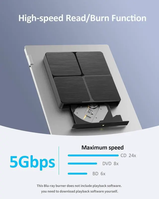 Alt view image 2 of 5 - Alphami External Blu ray Drive, USB 3.0 & Type C Bluray Burner, External Blueray/DVD Drive for PC, External CD DVD Blu Ray Reader Writer Compatible with Windows XP/7/8/10/11, Linux, Mac OS