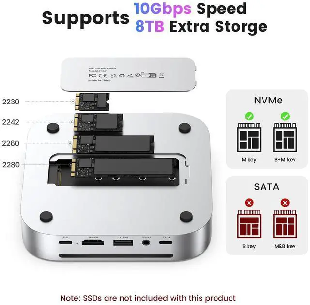 Alt view image 3 of 5 - Mac mini M4 Dock & Hub with NVMe SSD Enclosure, 4K@60Hz HDMI, 2x10Gbps USB A, 1x5Gbps USB A, USB-C Charge, SD/TF, Audio 3.5mm, Stand Docking Station for Mac mini M4/M4 Pro