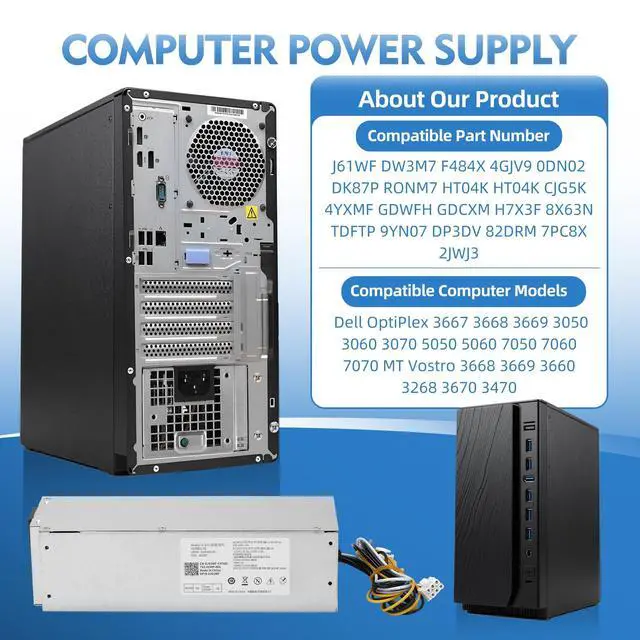 Alt view image 3 of 5 - WISLOK H240ES-02 DK87P 240W Power Supply Compatible with Dell OptiPlex 3667 3668 3669 3050 3060 3070 5050 5060 7050 7060 7070 MT,Vostro 3668 3669 3660 3268 3670 3470