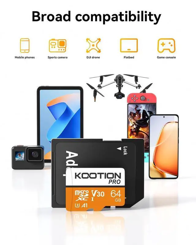 Alt view image 5 of 5 - KOOTION 64GB Micro SD Card 3 Pack, U3 High-Speed microSDXC Memory Card, A1, V30 TF Flash Memory Card for 4K Video Recording