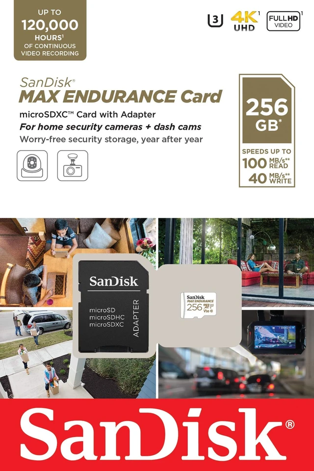 Alt view image 5 of 5 - SANDISK 256GB MAX Endurance microSDXC Card with Adapter for Home Security Cameras and Dash cams - C10, U3, V30, 4K UHD, Micro SD Card - SDSQQVR-256G-GN6IA