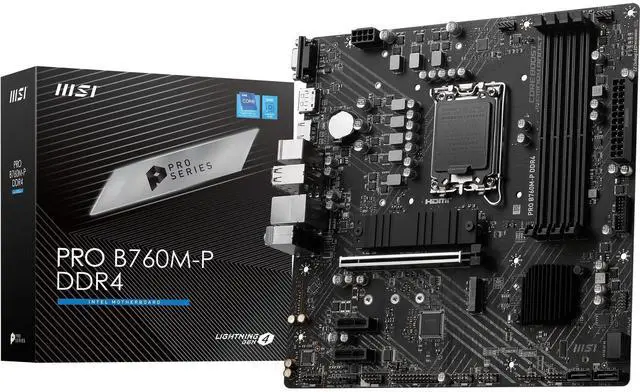 Main image of MSI PRO B760M-P DDR4 mATX Motherboard, 4X DDR4~128GB, 1x PCI-E x 16, 2X PCI-E x 1, 2X M.2, 4X SATA, 1x USB 3.2, 4X USB 2.0, 1x USB-C
