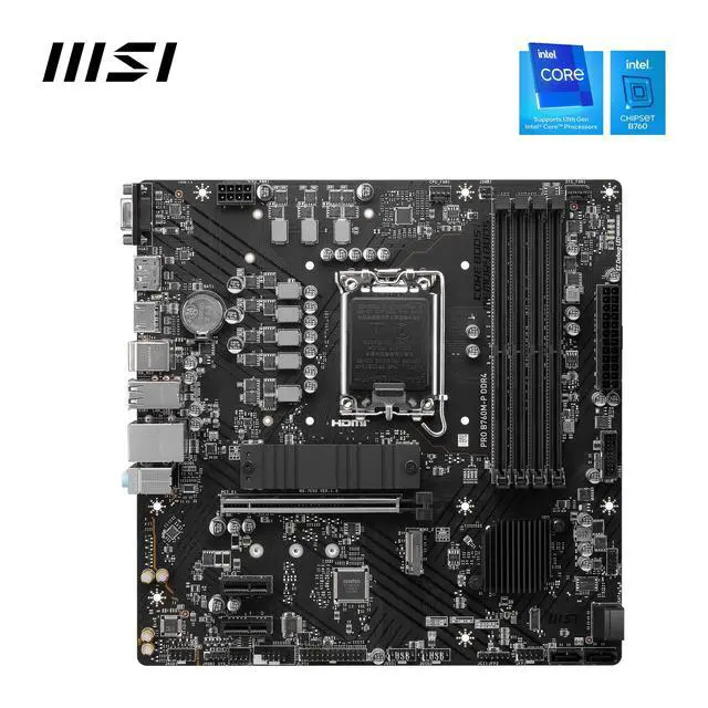 Alt view image 2 of 5 - MSI PRO B760M-P DDR4 mATX Motherboard, 4X DDR4~128GB, 1x PCI-E x 16, 2X PCI-E x 1, 2X M.2, 4X SATA, 1x USB 3.2, 4X USB 2.0, 1x USB-C