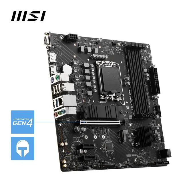 Alt view image 5 of 5 - MSI PRO B760M-P DDR4 mATX Motherboard, 4X DDR4~128GB, 1x PCI-E x 16, 2X PCI-E x 1, 2X M.2, 4X SATA, 1x USB 3.2, 4X USB 2.0, 1x USB-C