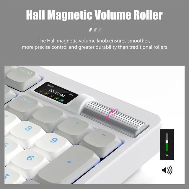 Alt view image 3 of 5 - TISHLED Ergonomic Mechanical Keyboard with Smart Screen & Volume Roller, Wireless 2.4G/Bluetooth/Wired USB-C, 106-Key Low-Profile Switches Hot Swappable, RGB LED Backlit, Web-Based Programmable