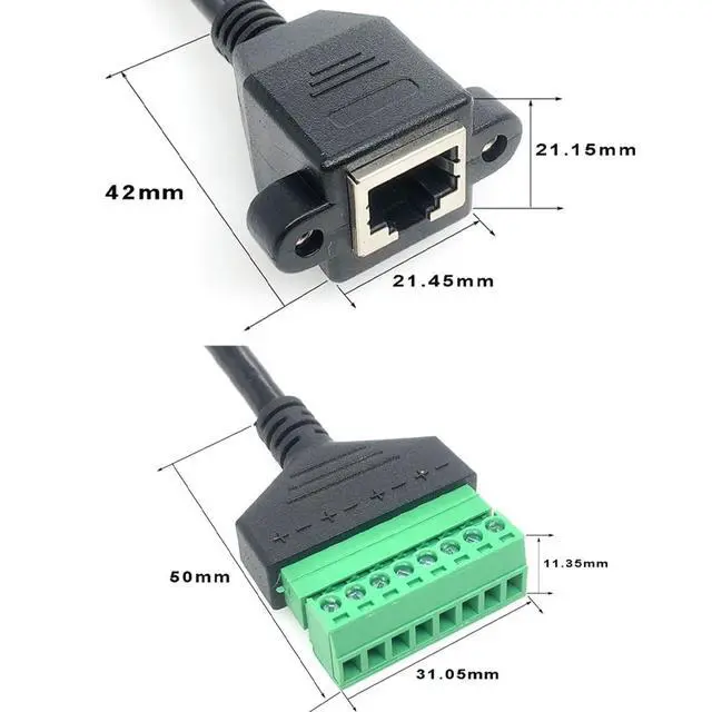 Alt view image 3 of 5 - Teansic 4PCS 1ft RJ45 Female Plug to 8 Pin Screw Terminal Connector,RJ45 8P8C Screw Terminal for Cat6 Cat5 Ethernet Extender AV CCTV UTP DVR Network Adapter Extension Cord(Female)
