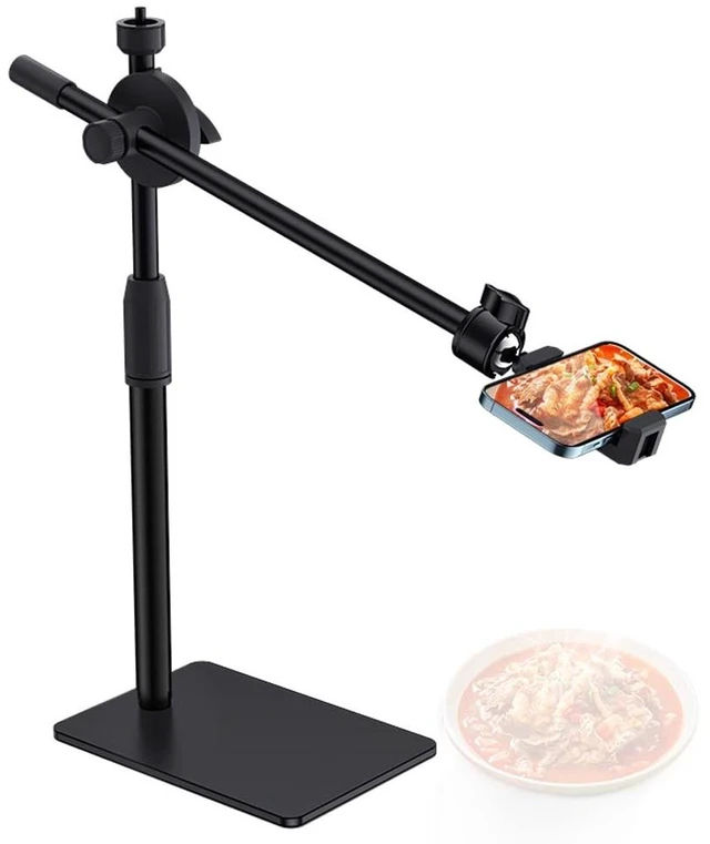 Main image of HVAYING Overhead Phone and Camera Mount Stand for YouTube Live Video Cooking Makeup and Crafts - Compatible with iPhone Logitech Webcam