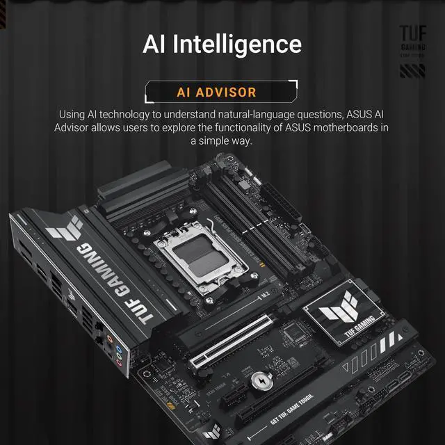 Alt view image 2 of 5 - ASUS TUF Gaming B850-PLUS WiFi AMD AM5 B850 ATX Motherboard, 14+2+1 80A Stages, AI Ready, DDR5, PCIe 5.0, 3X M.2, Wi-Fi 7, 2.5Gb LAN, DisplayPort, HDMI, USB 10Gbps & 20Gbps Type-C, BIOS Flashback