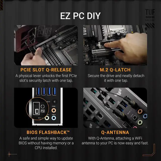 Alt view image 4 of 5 - ASUS TUF Gaming B850-PLUS WiFi AMD AM5 B850 ATX Motherboard, 14+2+1 80A Stages, AI Ready, DDR5, PCIe 5.0, 3X M.2, Wi-Fi 7, 2.5Gb LAN, DisplayPort, HDMI, USB 10Gbps & 20Gbps Type-C, BIOS Flashback