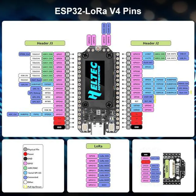 Alt view image 4 of 5 - AYWHP ESP32 LoRa V4 Board for Meshtastic, Lora V4 WiFi Bluetooth Module with GPS / 915MHz Antenna and 3000mAh Battery 0.96 OLED Display SX1262 Chip ESP32-S3R2 MCU with Arduino IoT Meshtastic Dev
